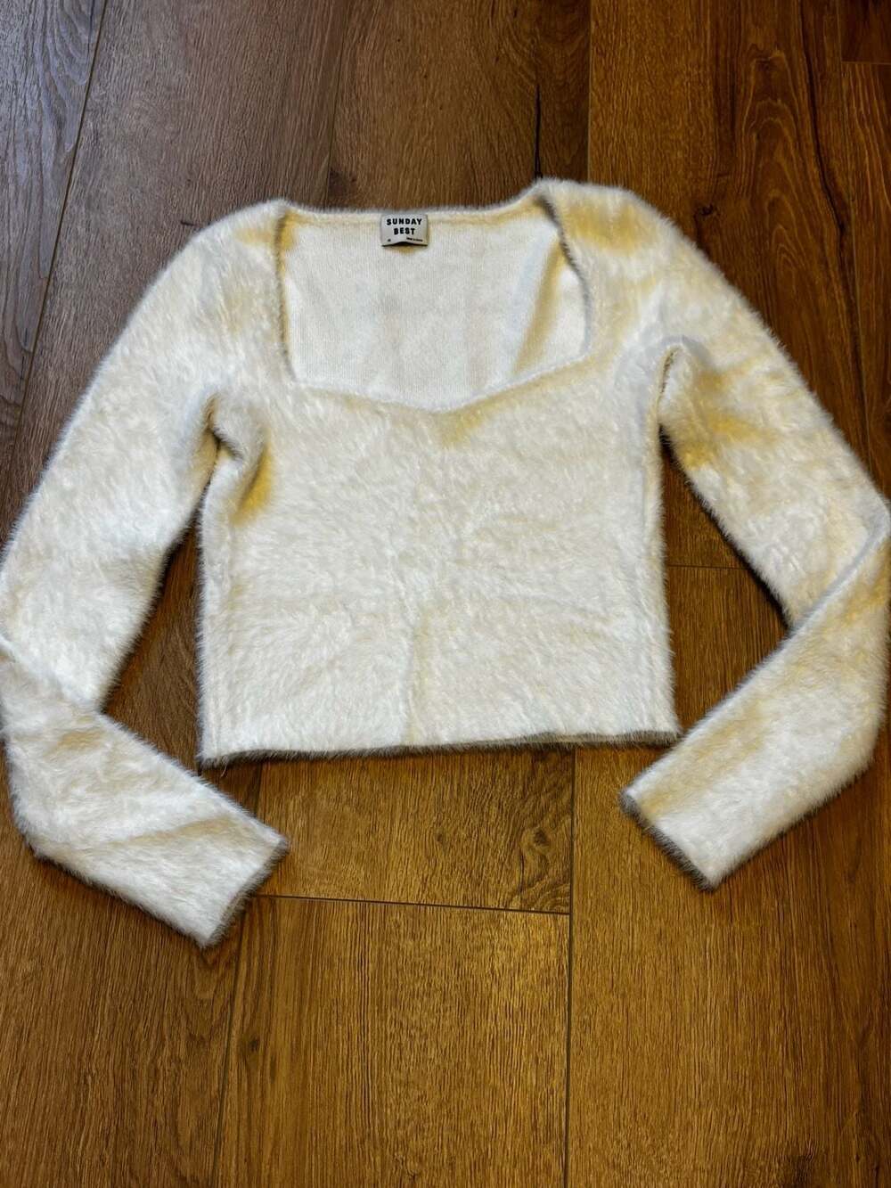 Aritzia Sunday Best Elsie Fluffy Cropped Square Neck Sweater